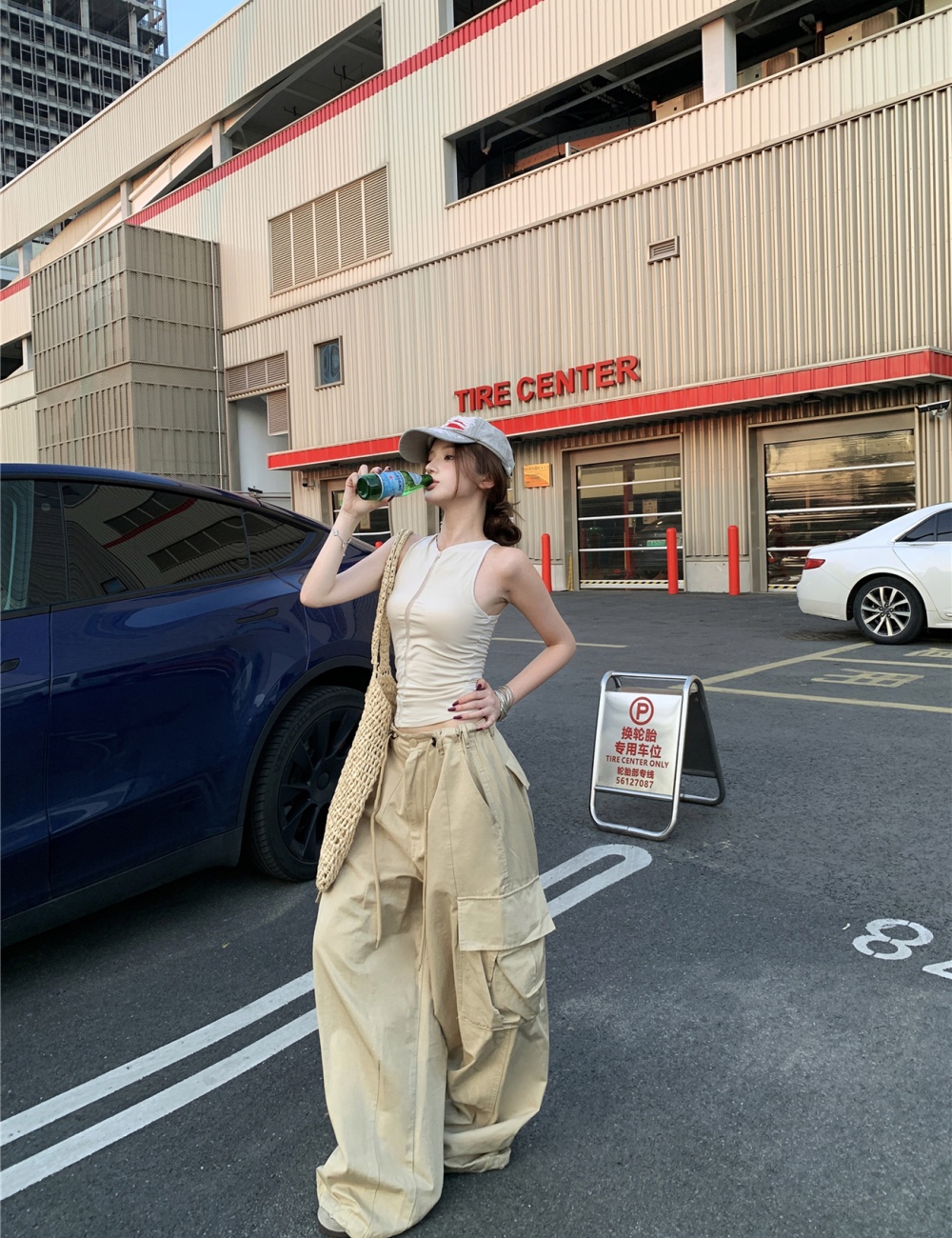Waistband adjustable work pants khaki casual pants for women