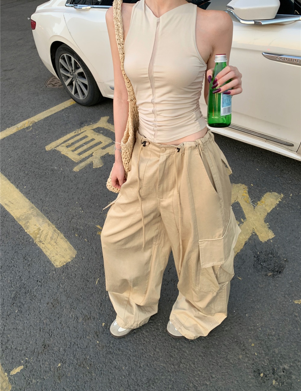 Waistband adjustable work pants khaki casual pants for women