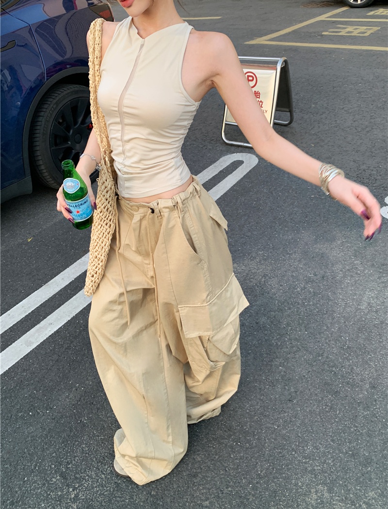 Waistband adjustable work pants khaki casual pants for women