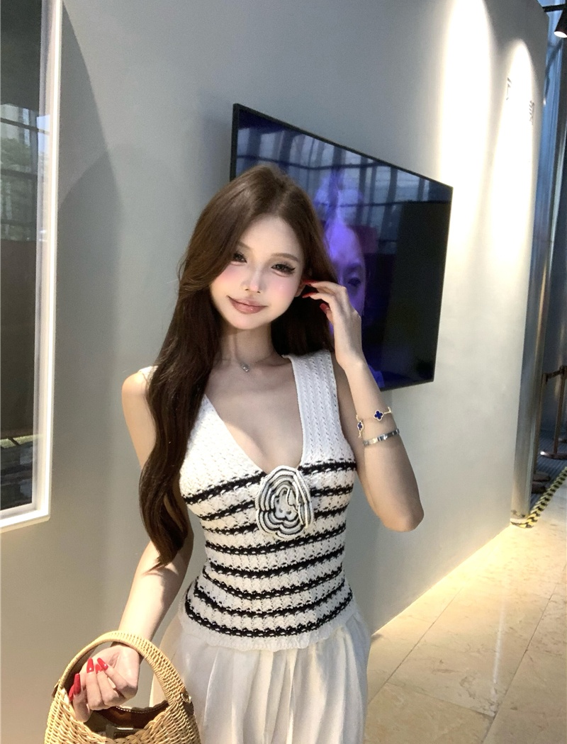 Sling V-neck vest wide shoulder strap crochet tops