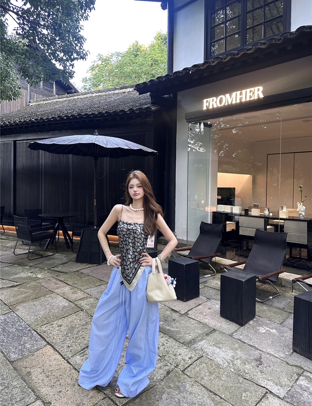 Wrapped chest wide leg pants vest for women