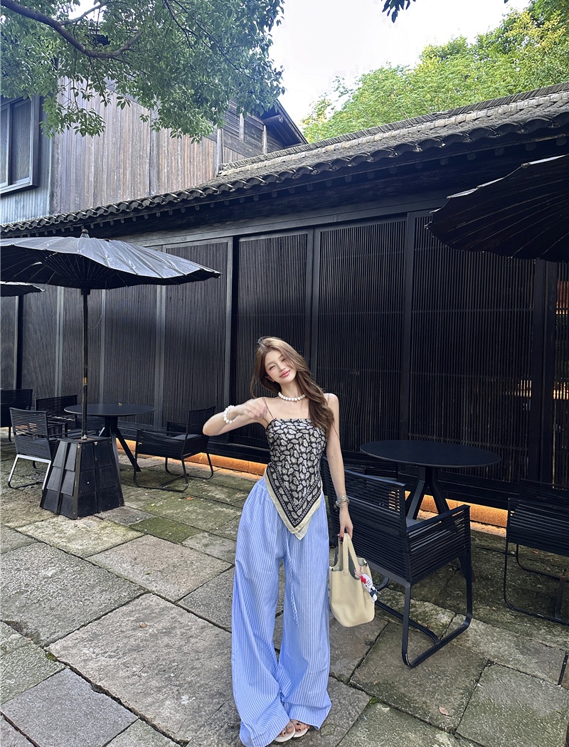 Wrapped chest wide leg pants vest for women