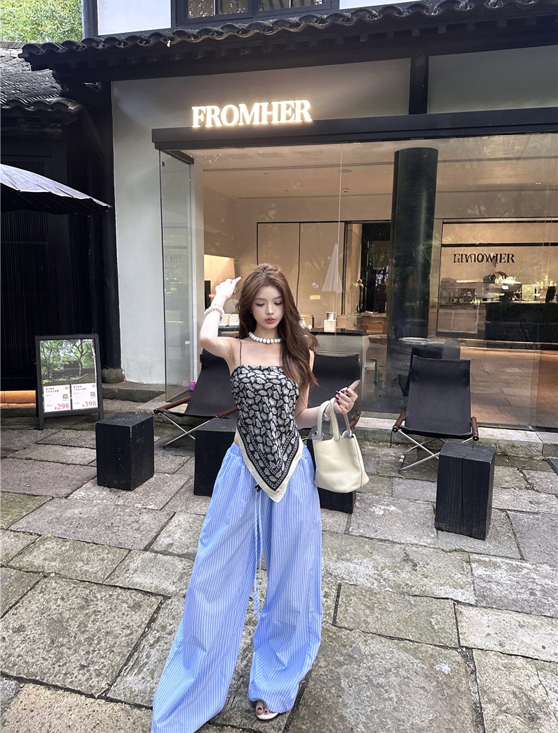 Wrapped chest wide leg pants vest for women