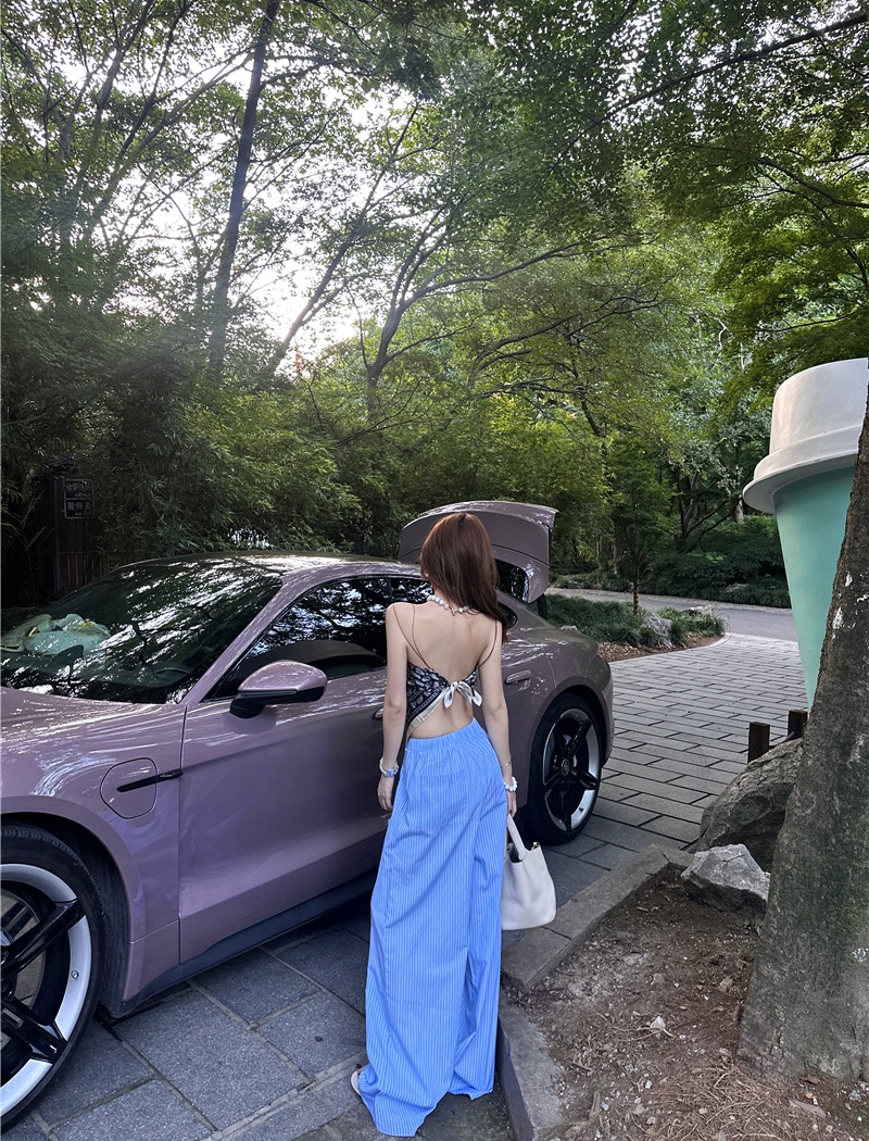 Wrapped chest wide leg pants vest for women