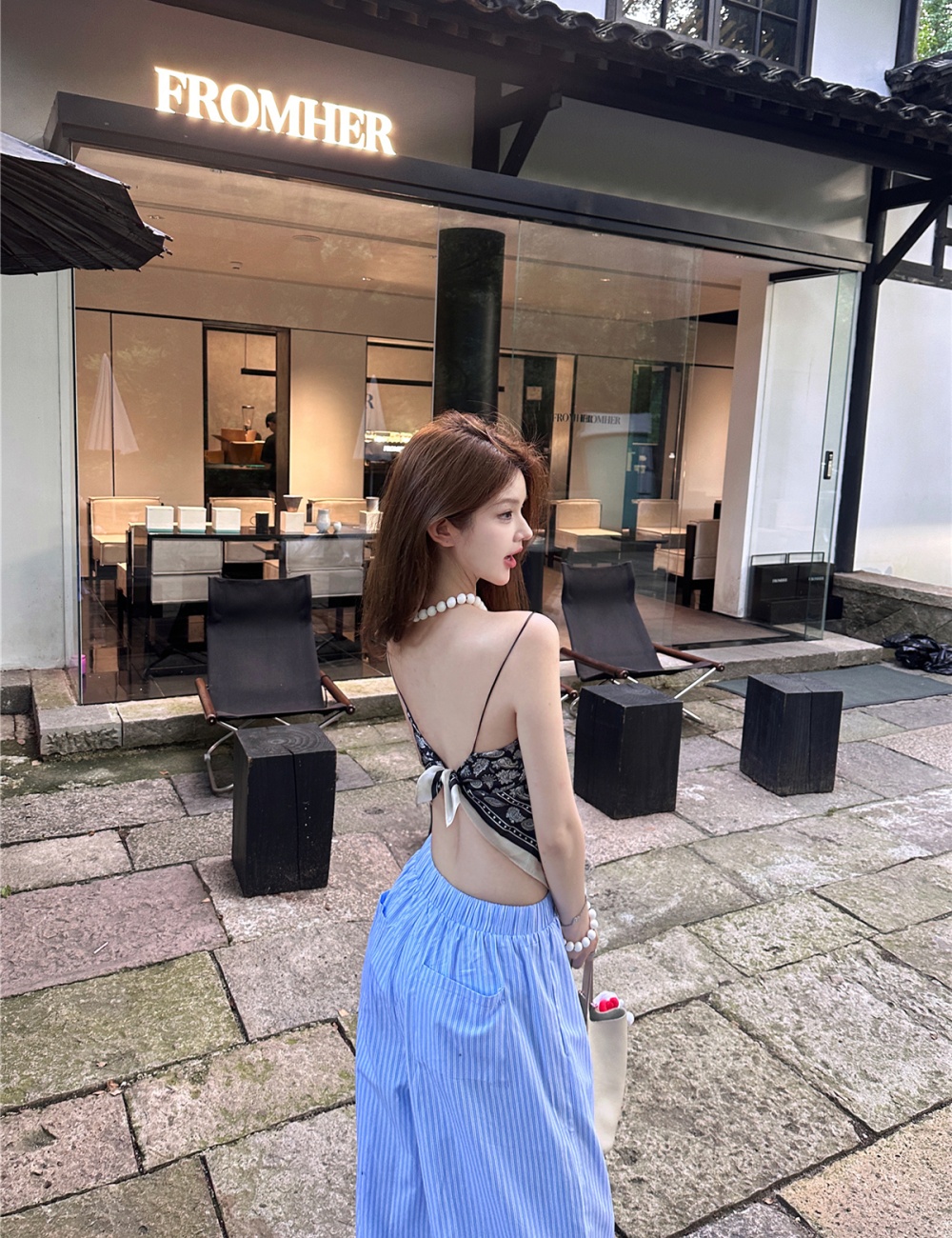 Wrapped chest wide leg pants vest for women