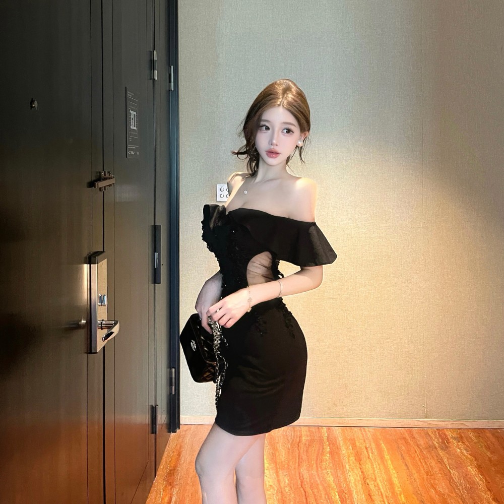 Rhinestone banquet dress temperament slim evening dress