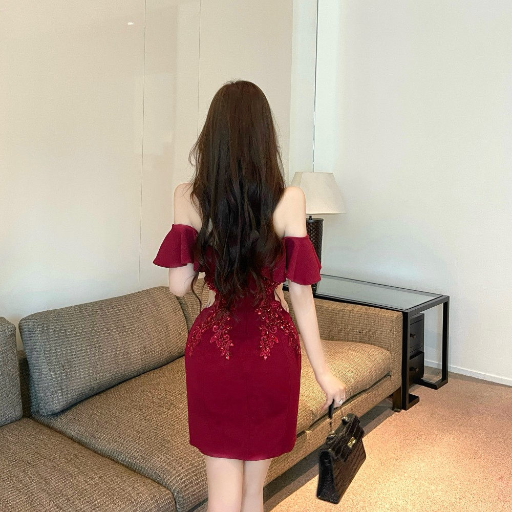 Rhinestone banquet dress temperament slim evening dress