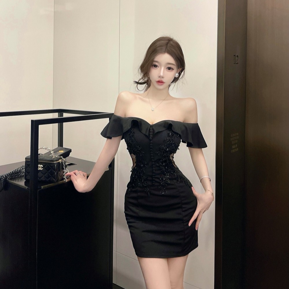Rhinestone banquet dress temperament slim evening dress