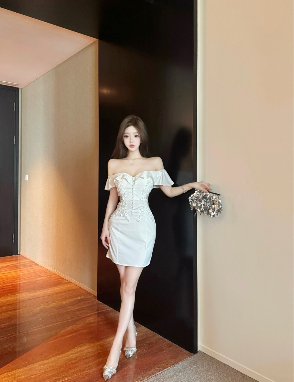 Rhinestone banquet dress temperament slim evening dress