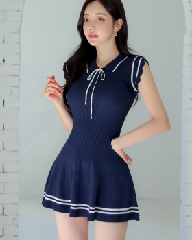 College style knitted dress mixed colors T-back for women