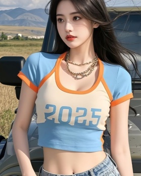 Unique navel tops short mixed colors T-shirt