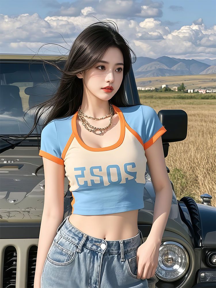 Unique navel tops short mixed colors T-shirt