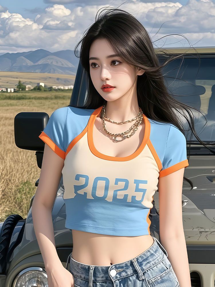 Unique navel tops short mixed colors T-shirt