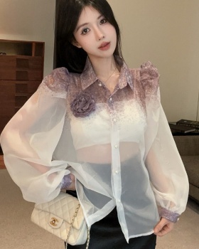 Gradient niche stereoscopic colors long sleeve shirt