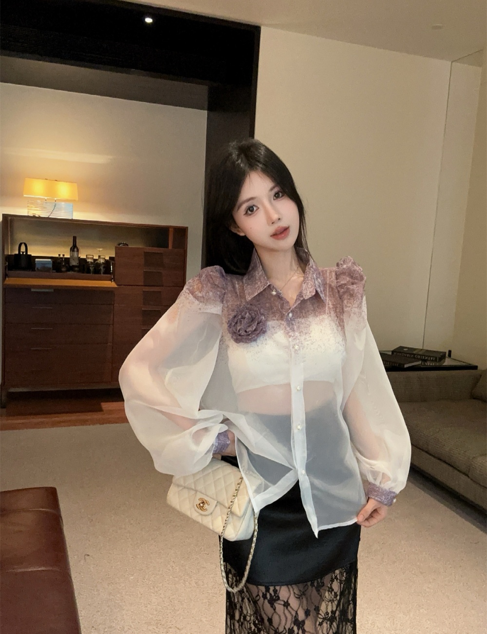 Gradient niche stereoscopic colors long sleeve shirt