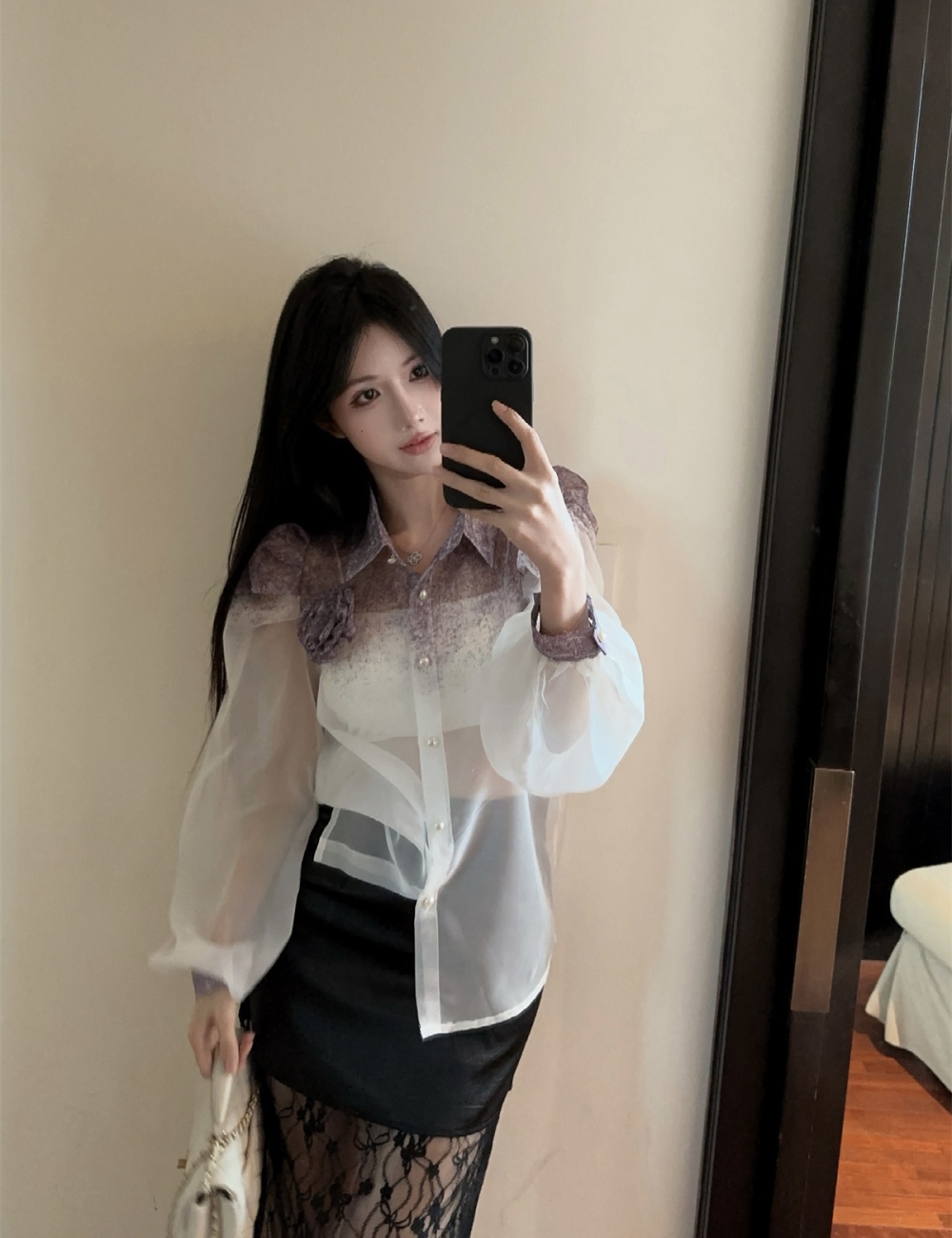 Gradient niche stereoscopic colors long sleeve shirt