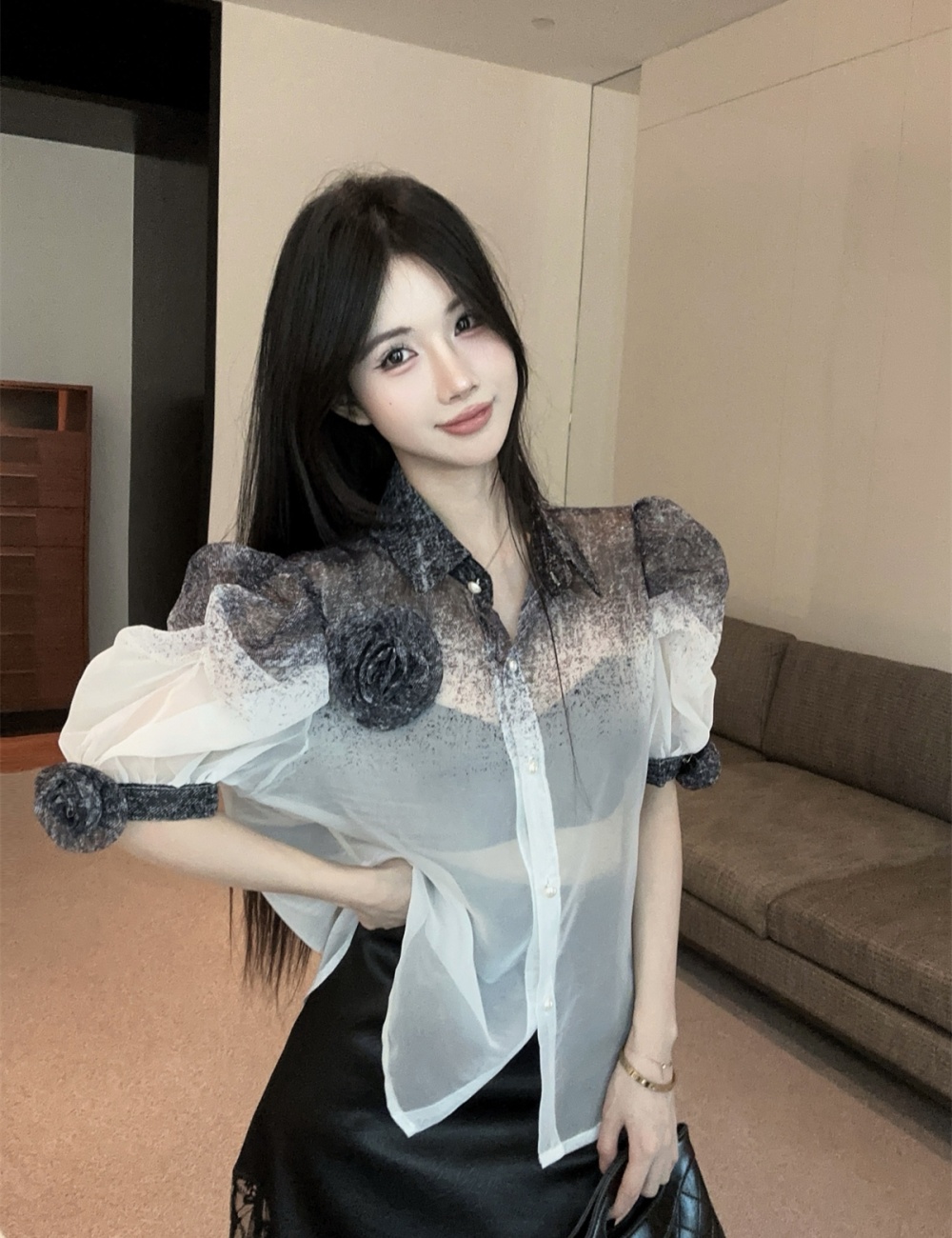 Colors short sleeve stereoscopic gradient shirt