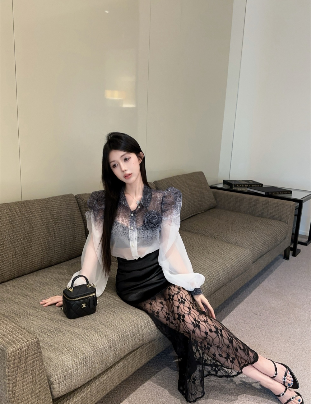Gradient long sleeve skirt high waist shirt a set for women