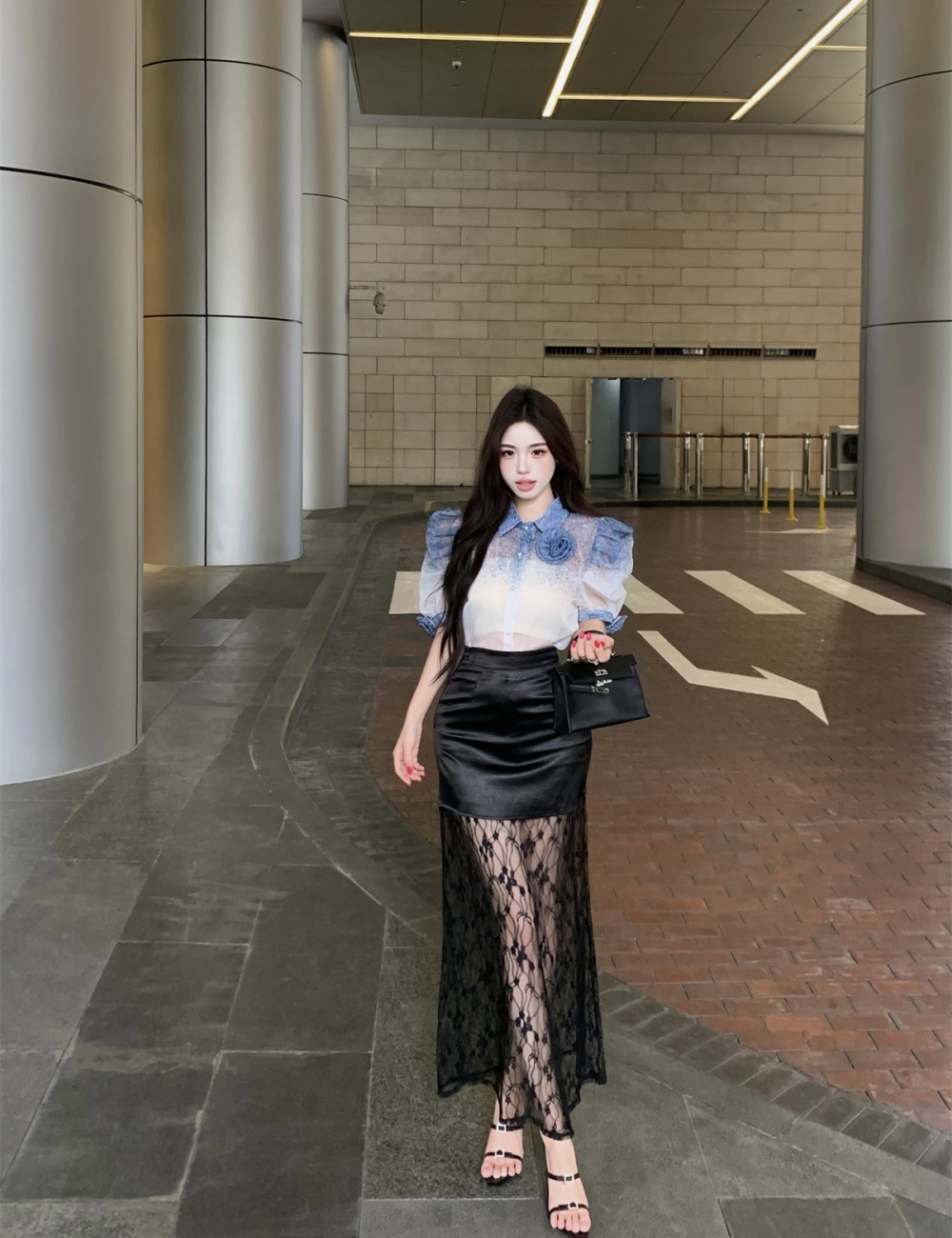 High waist shirt stereoscopic skirt a set
