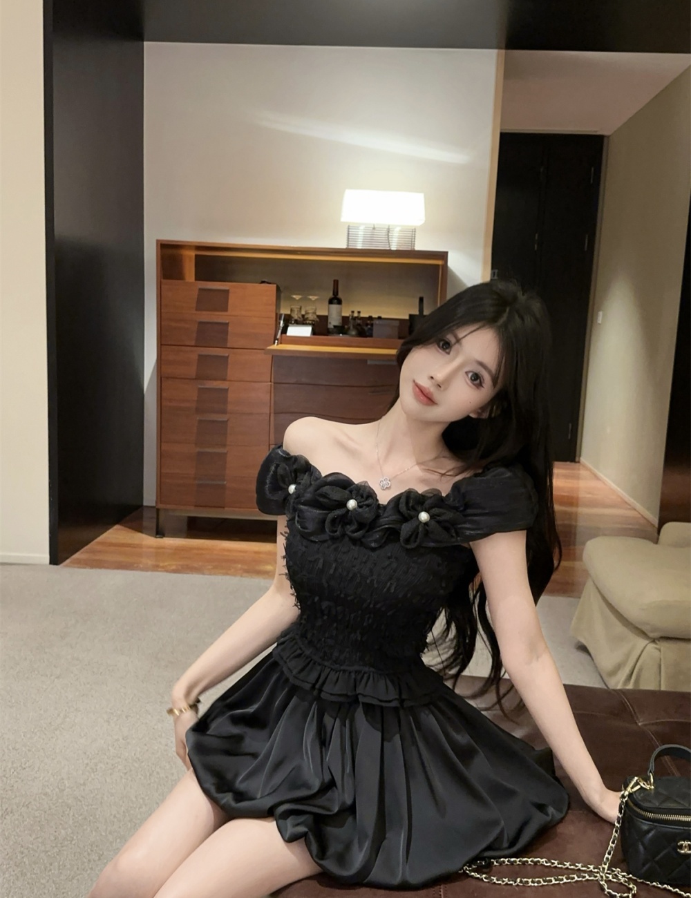 Stereoscopic short skirt pants a set for women
