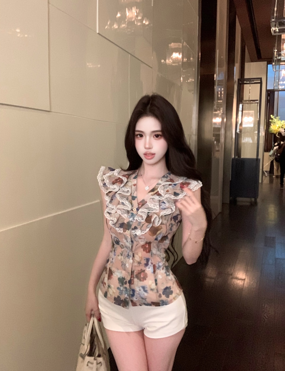 Chiffon slim shorts France style tops a set for women