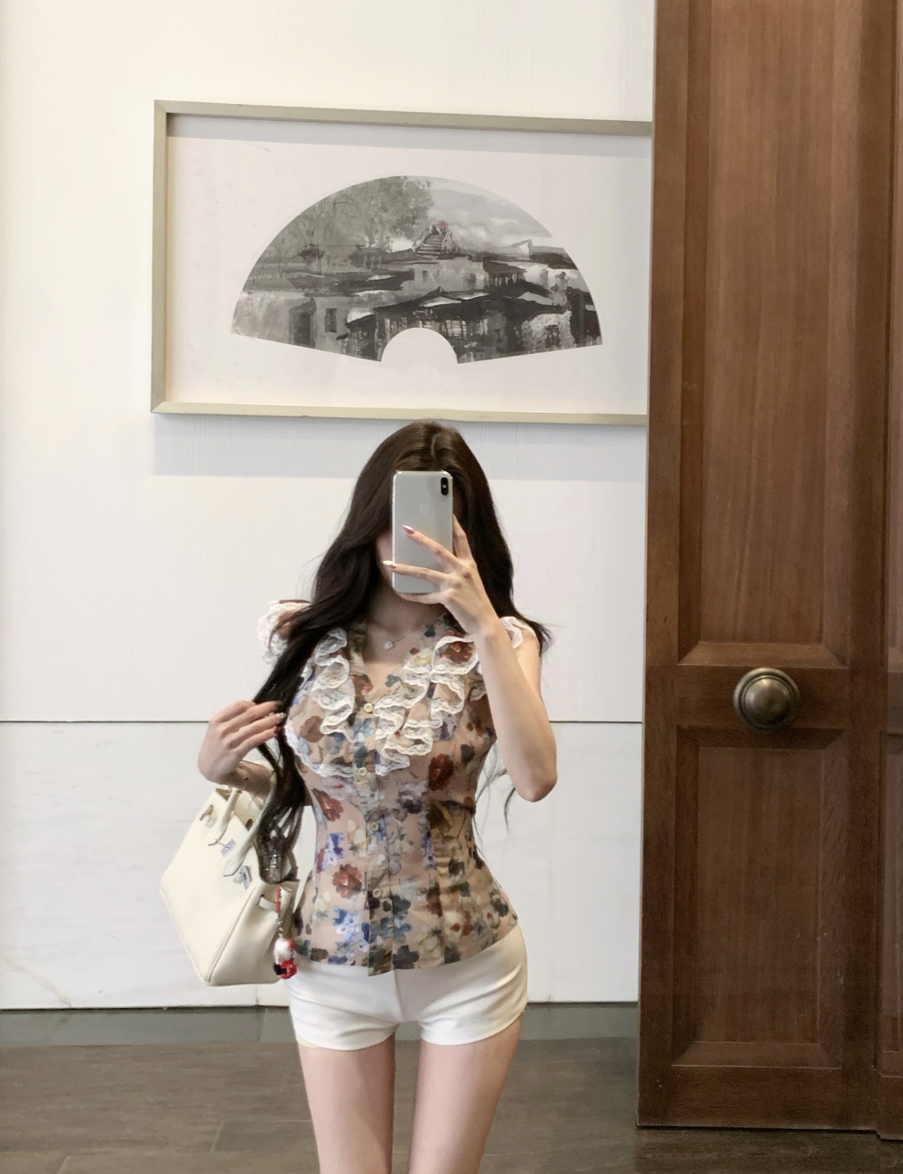 Chiffon slim shorts France style tops a set for women