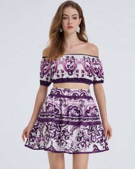 High waist sexy skirt strapless slim tops 2pcs set