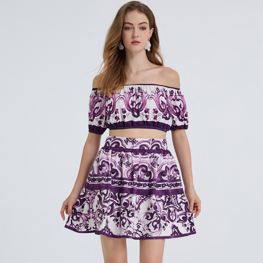 High waist sexy skirt strapless slim tops 2pcs set