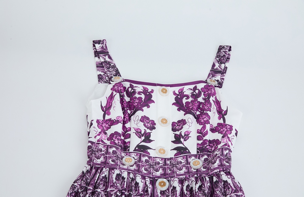 Sling A-line high waist slim fashion dingkou printing dress