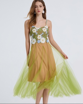 Gauze splice big skirt shoulder strap lace fashion dress