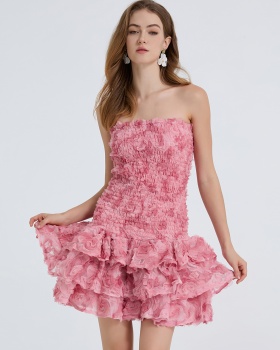 Stereoscopic disk flowers France style gauze dress