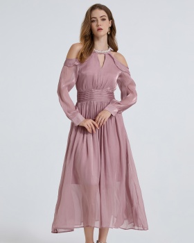France style romantic creased strapless long sleeve dress