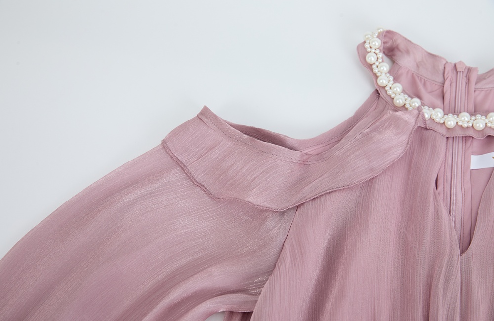 France style romantic creased strapless long sleeve dress