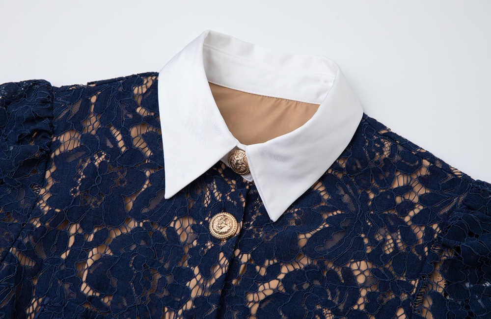 Stereoscopic ladies contrast color collar lace dress