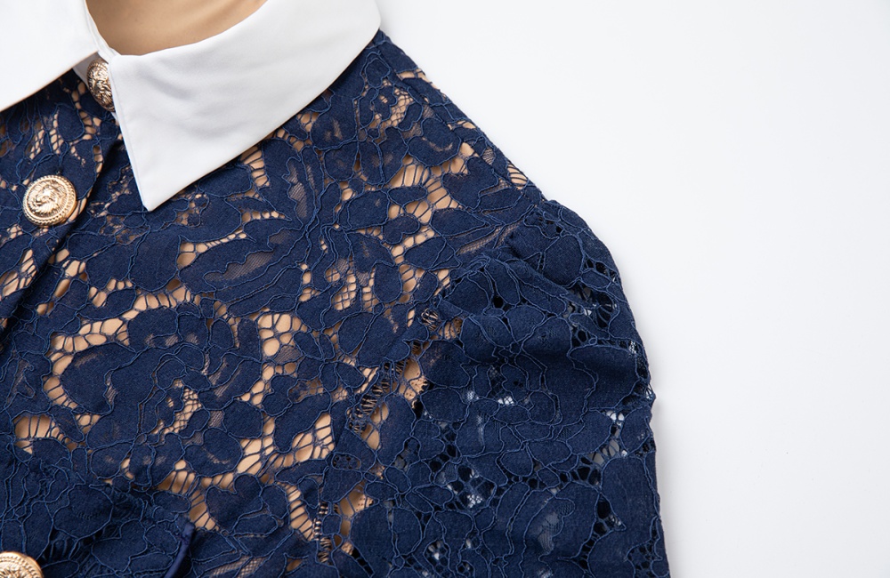 Stereoscopic ladies contrast color collar lace dress