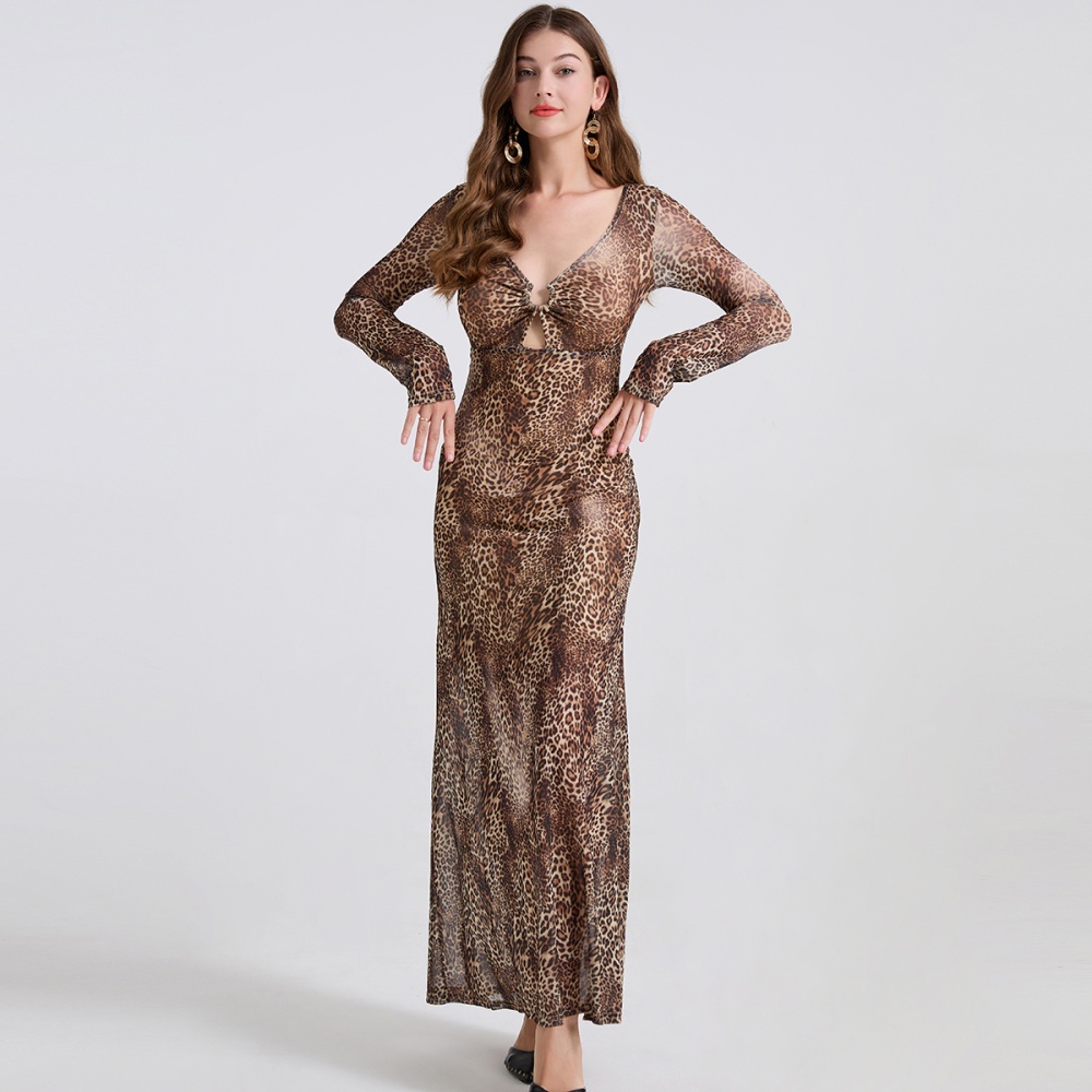 Slim high waist hollow autumn and winter long sleeve dress