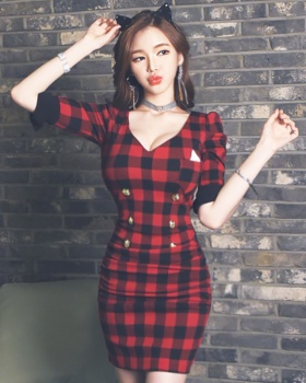 Plaid splice slim Korean style dress for women