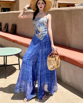 Blooming tops wide leg pants 2pcs set for women