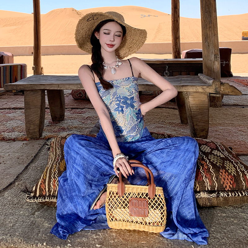 Blooming tops wide leg pants 2pcs set for women