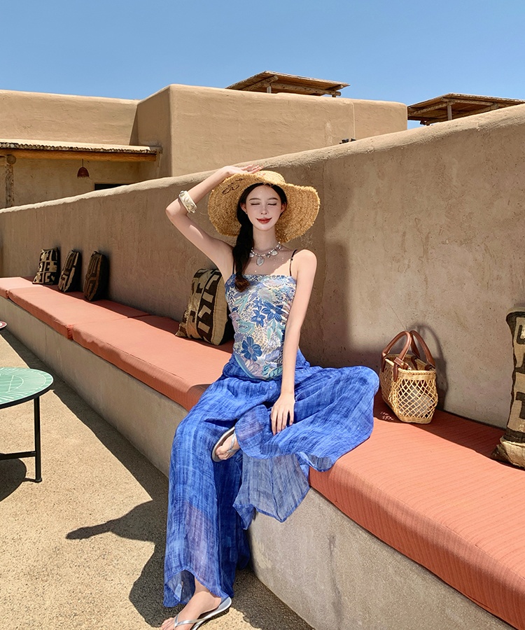 Blooming tops wide leg pants 2pcs set for women