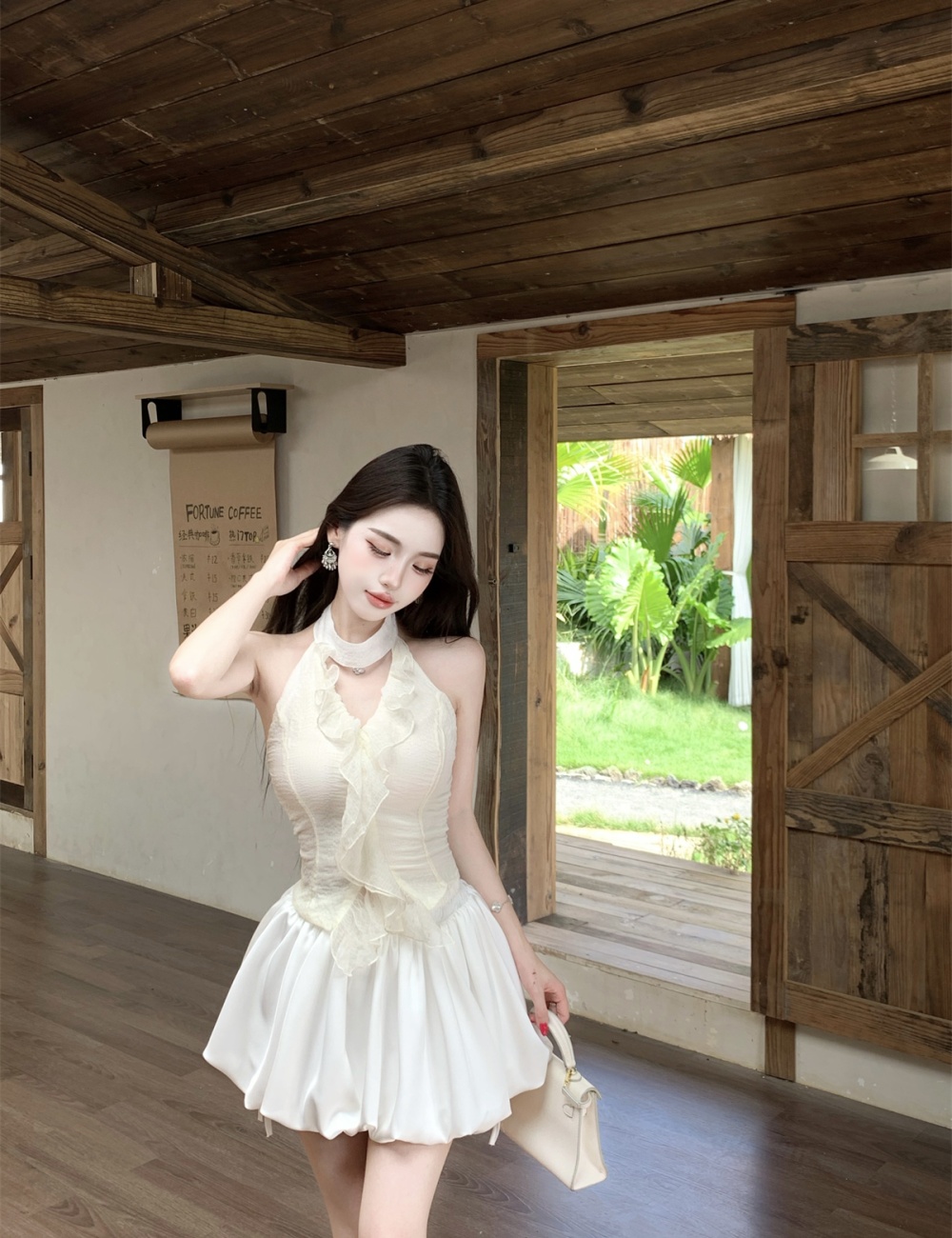 Chiffon puff skirt tops a set for women