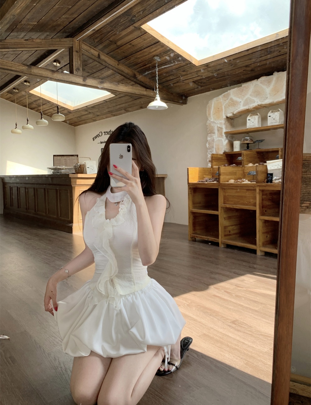 Chiffon puff skirt tops a set for women