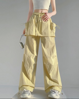 Summer wide leg pants ice silk casual pants for women