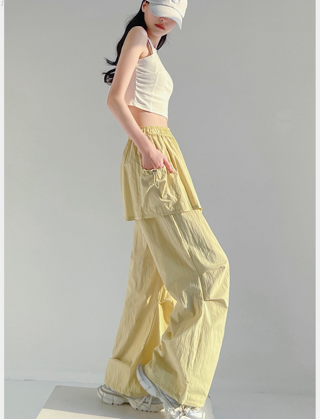 Summer wide leg pants ice silk casual pants for women