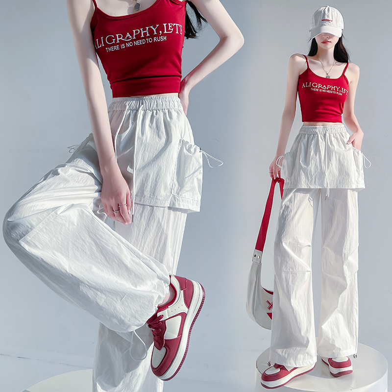 Summer wide leg pants ice silk casual pants for women