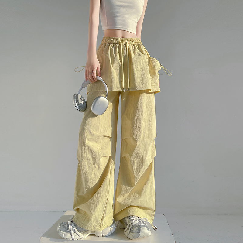 Summer wide leg pants ice silk casual pants for women