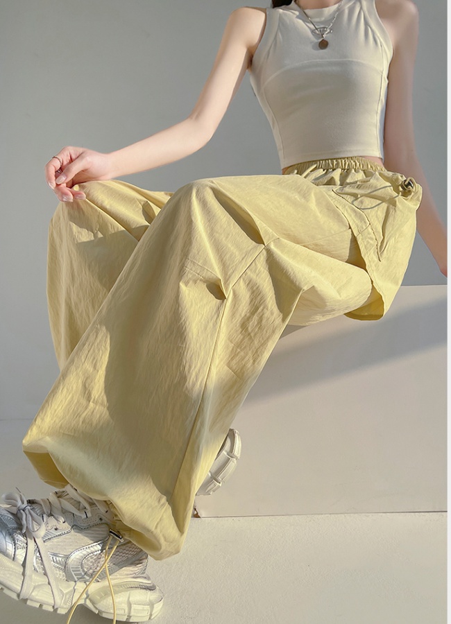 Summer wide leg pants ice silk casual pants for women