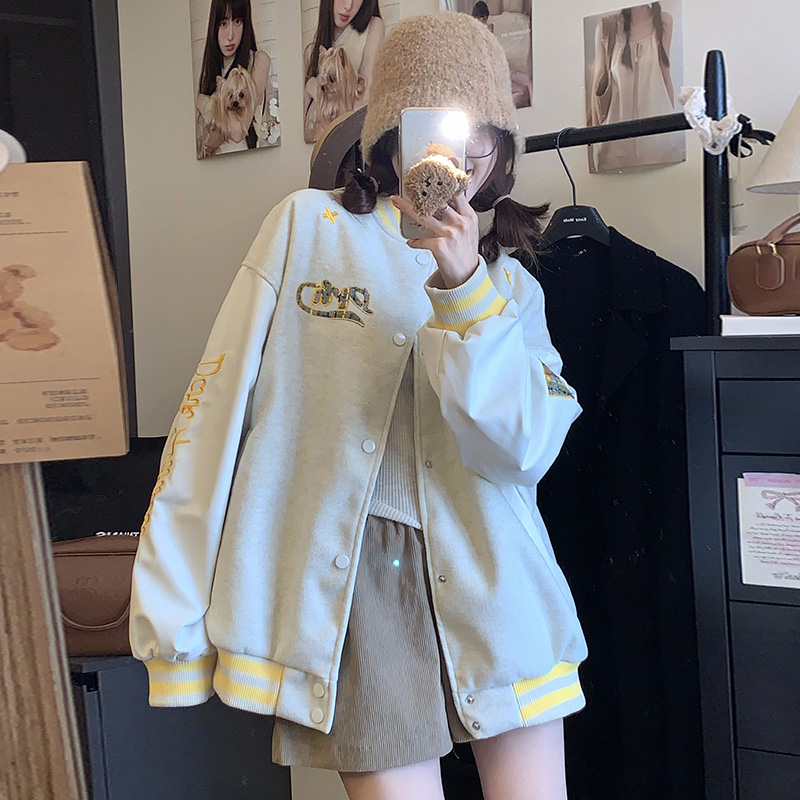 Retro embroidery jacket loose baseball uniforms