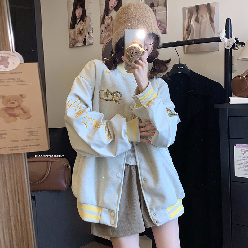 Retro embroidery jacket loose baseball uniforms