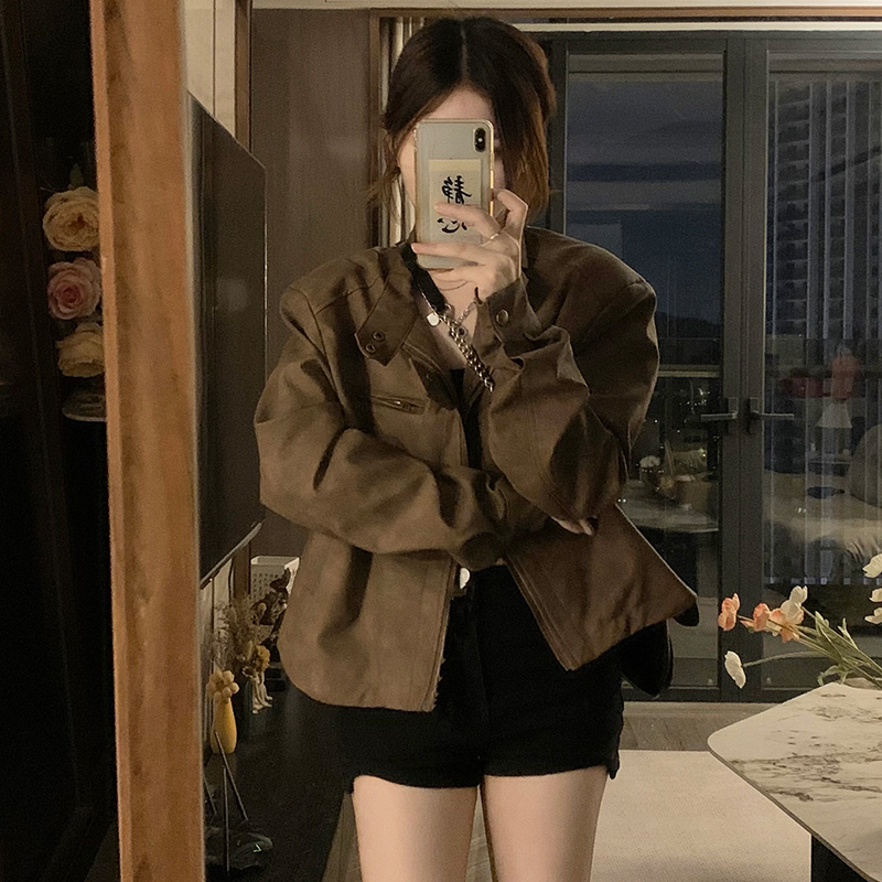 Locomotive brown coat couples American style leather coat